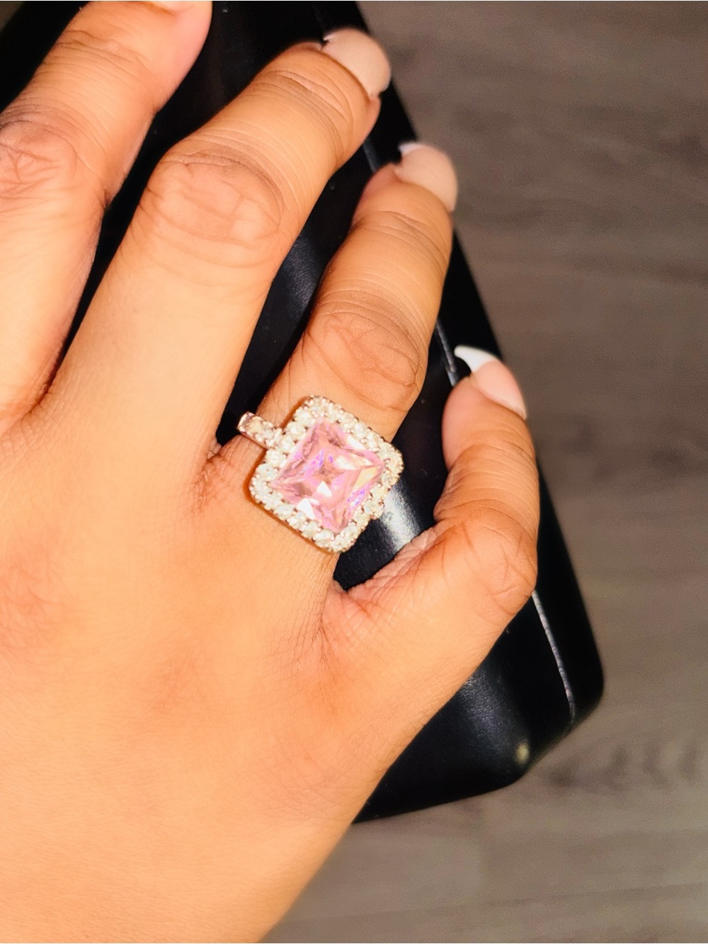 Elegant Pink Square Halo Ring - Women’s Sterling Silver Jewelry